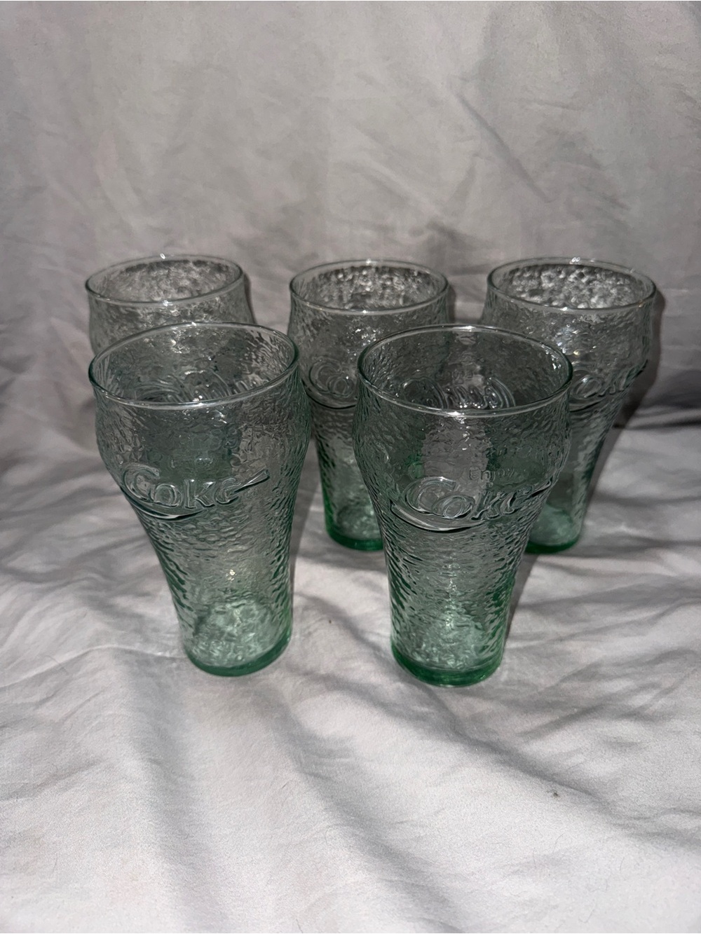 Coca Cola Light Green Textured Embossed Drinking Glasses - Set of 5